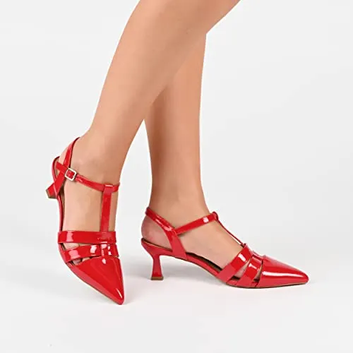Journee Pointed Toe Kitten Heel Strappy Buckle Ankle Strap Pump for Women - Jazlynn Slingback Fashion Shoe