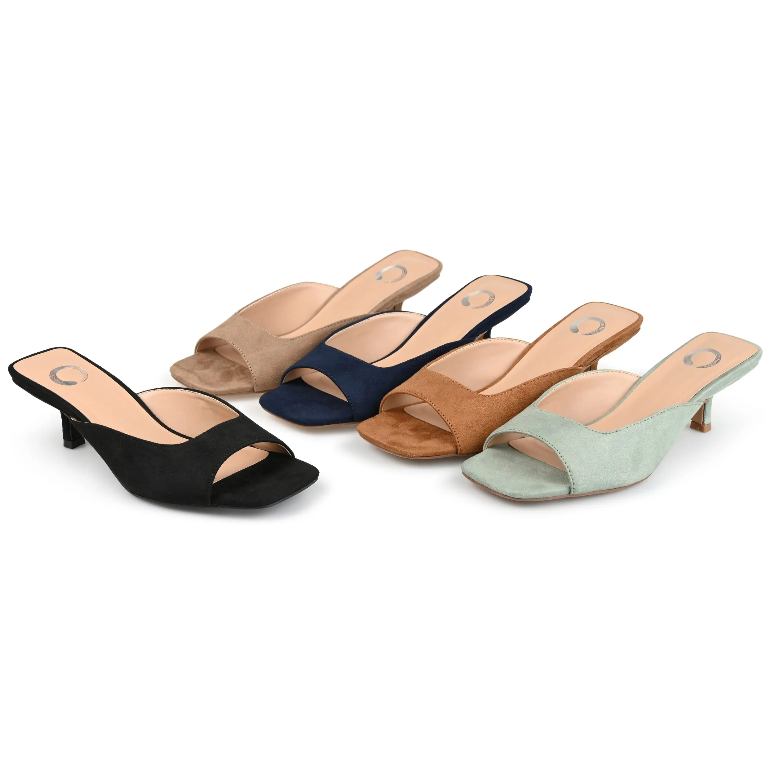 Journee Square Open Toe Kitten Heel Pump for Women - Larna Slip-On Heeled Fashion Sandal Black 7.5 Medium WOMENS US