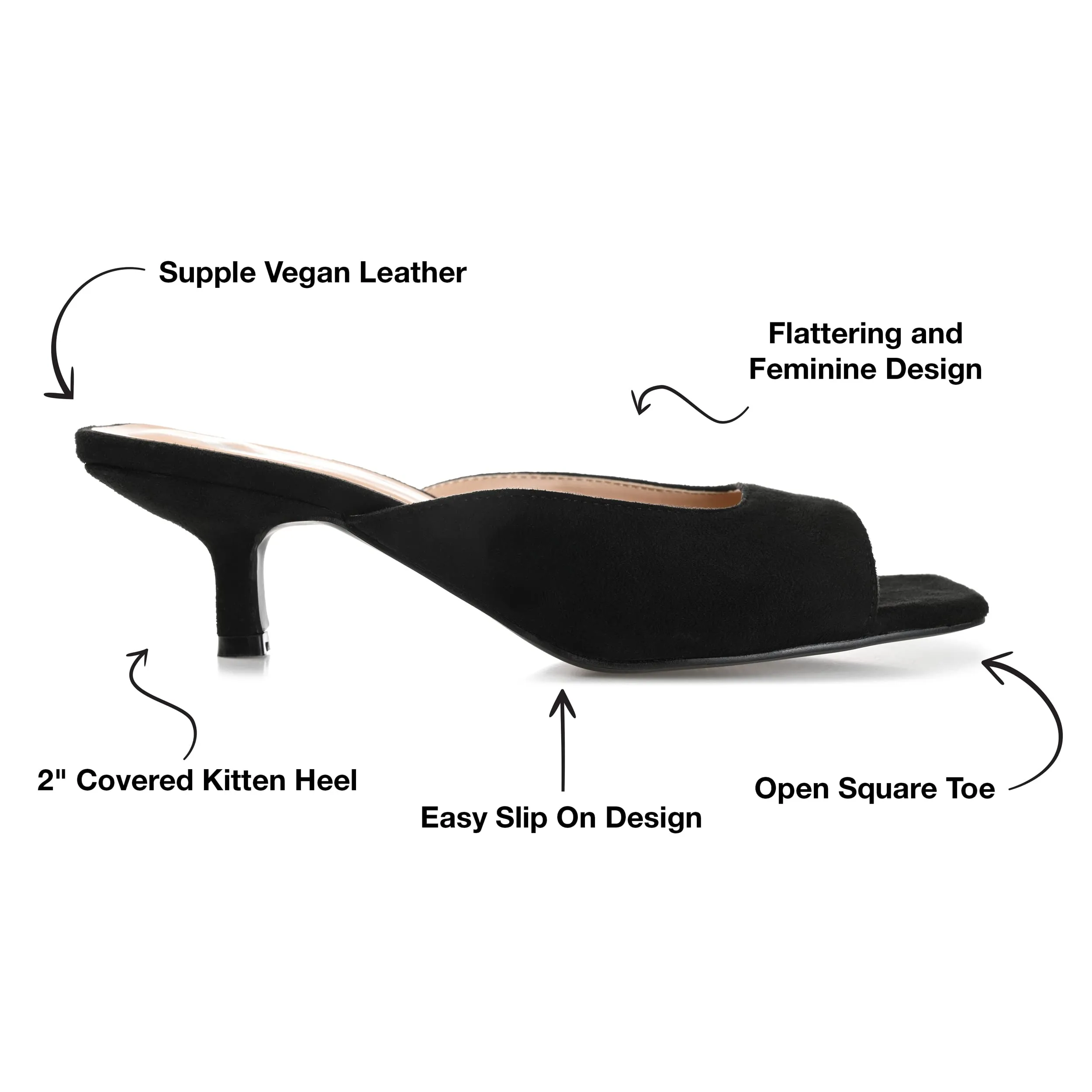 Journee Square Open Toe Kitten Heel Pump for Women - Larna Slip-On Heeled Fashion Sandal Black 7.5 Medium WOMENS US