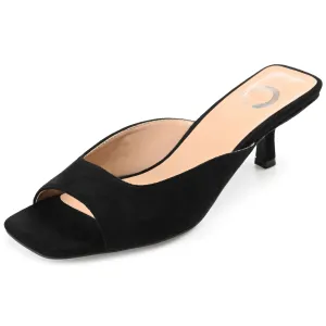 Journee Square Open Toe Kitten Heel Pump for Women - Larna Slip-On Heeled Fashion Sandal Black 7.5 Medium WOMENS US