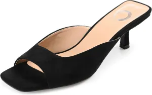 Journee Square Open Toe Kitten Heel Pump for Women - Larna Slip-On Heeled Fashion Sandal