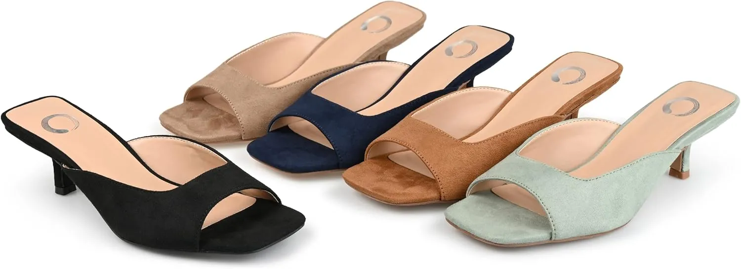 Journee Square Open Toe Kitten Heel Pump for Women - Larna Slip-On Heeled Fashion Sandal