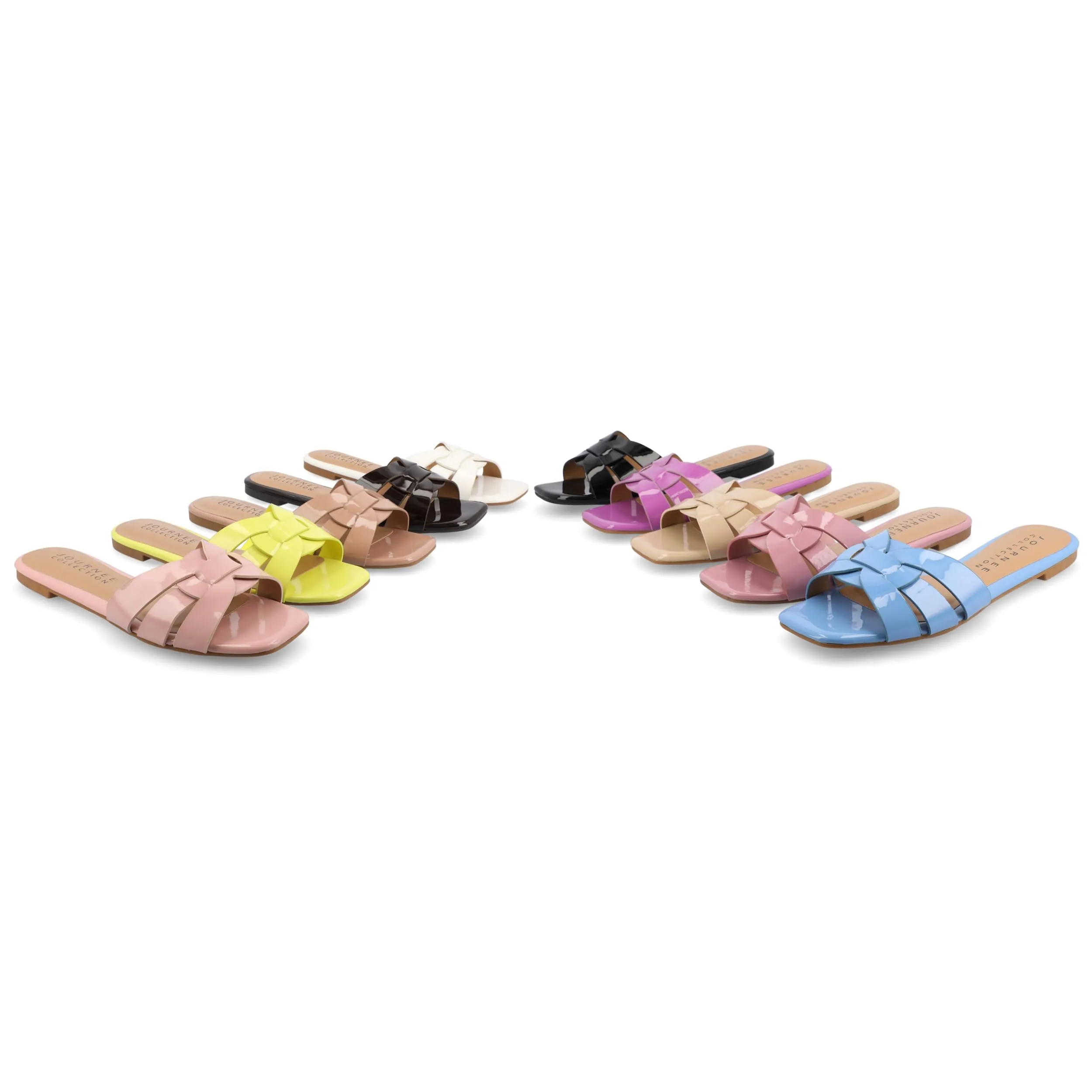 Journee Womens Flat Open Square Toe Fashion Banded Sandal Comfortable Dressy Slip On Arrina Slide Blush 9 Medium Womens US