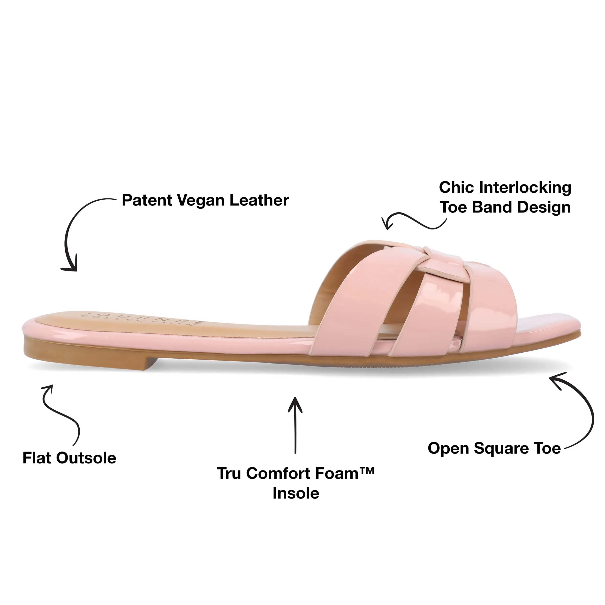 Journee Womens Flat Open Square Toe Fashion Banded Sandal Comfortable Dressy Slip On Arrina Slide Blush 9 Medium Womens US