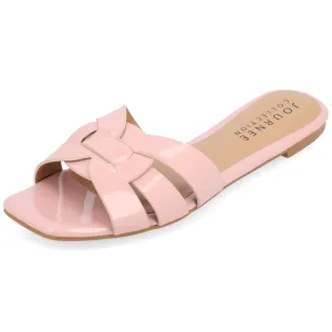 Journee Womens Flat Open Square Toe Fashion Banded Sandal Comfortable Dressy Slip On Arrina Slide Blush 9 Medium Womens US
