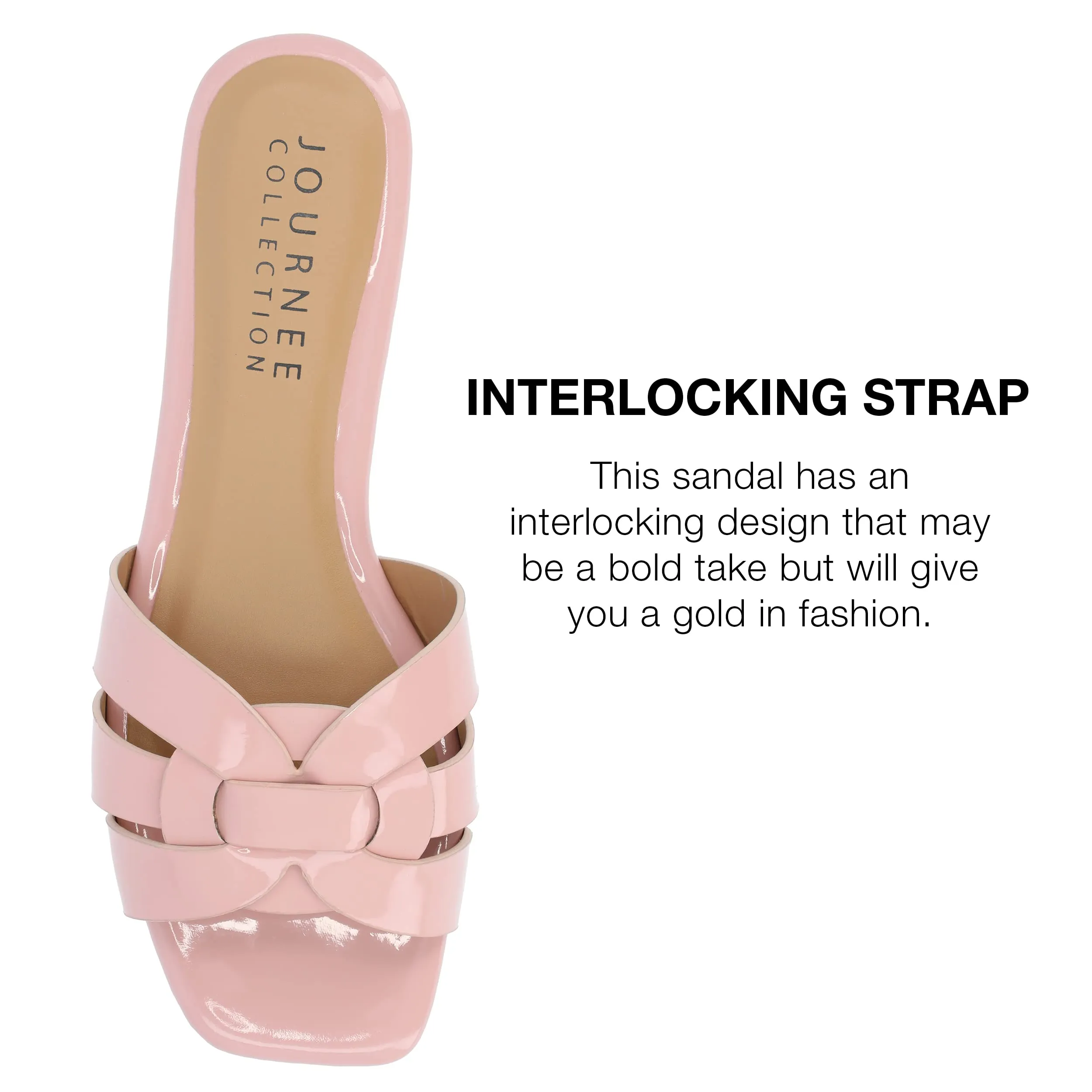 Journee Womens Flat Open Square Toe Fashion Banded Sandal Comfortable Dressy Slip On Arrina Slide Blush 9 Medium Womens US