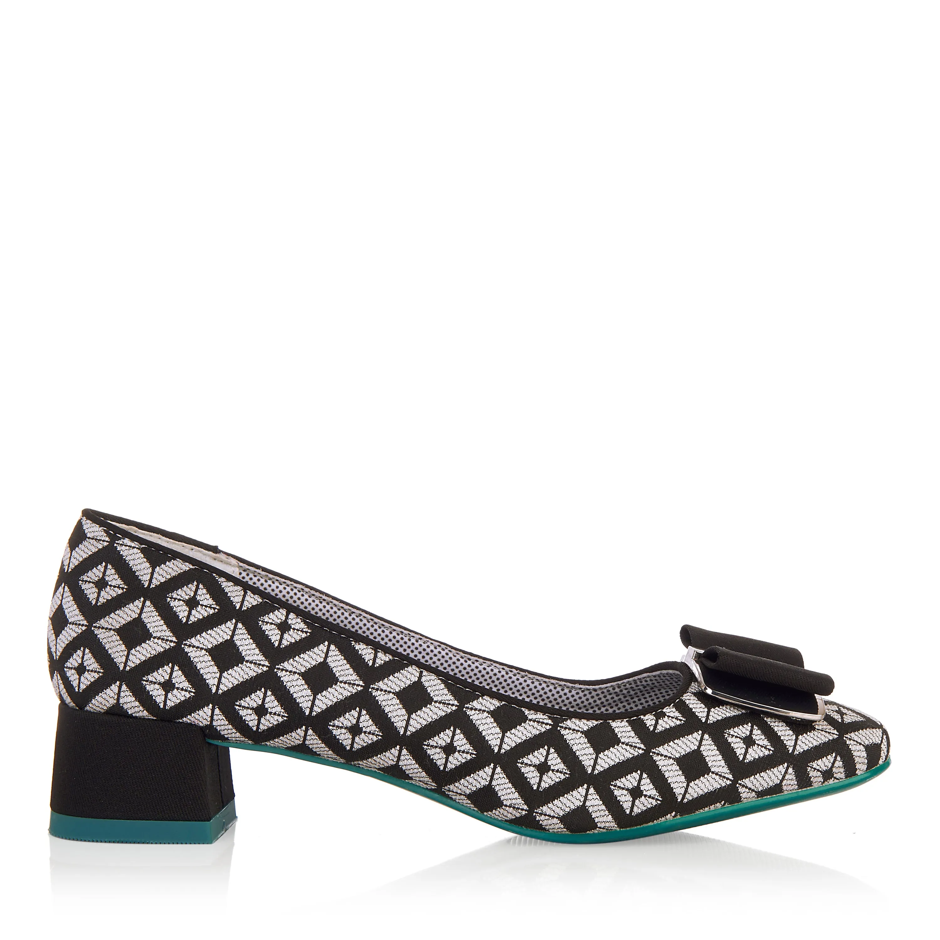 June Black White Low Heel Pumps by Ruby Shoo