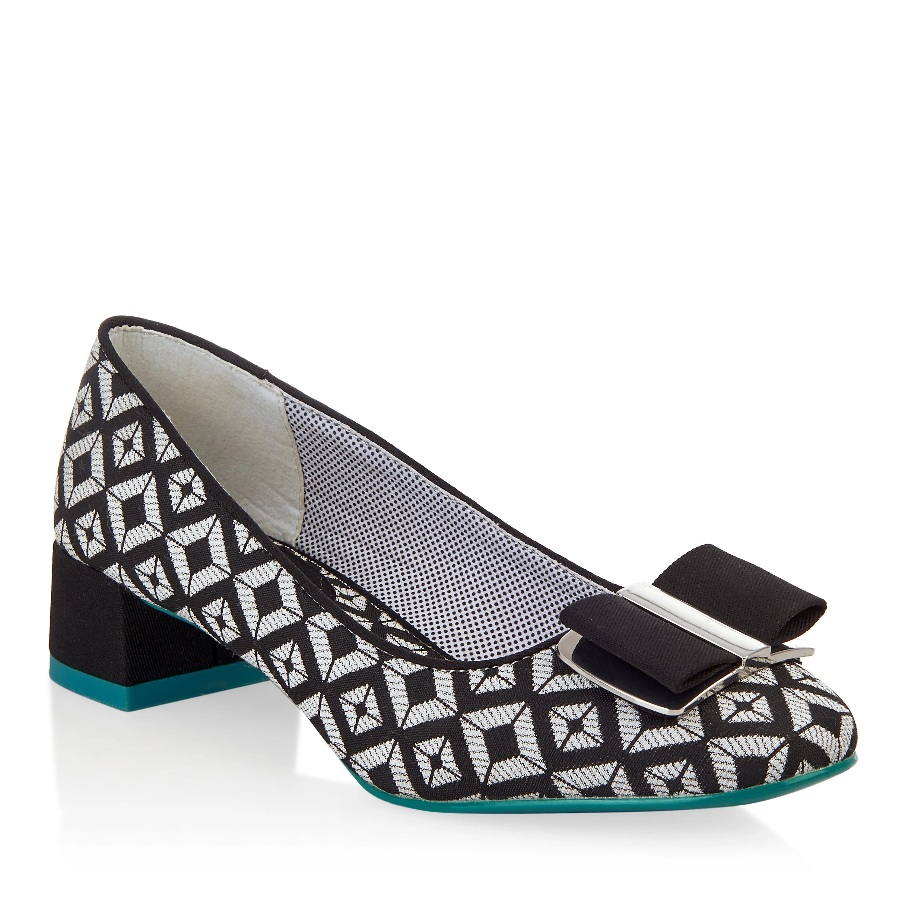 June Black White Low Heel Pumps by Ruby Shoo