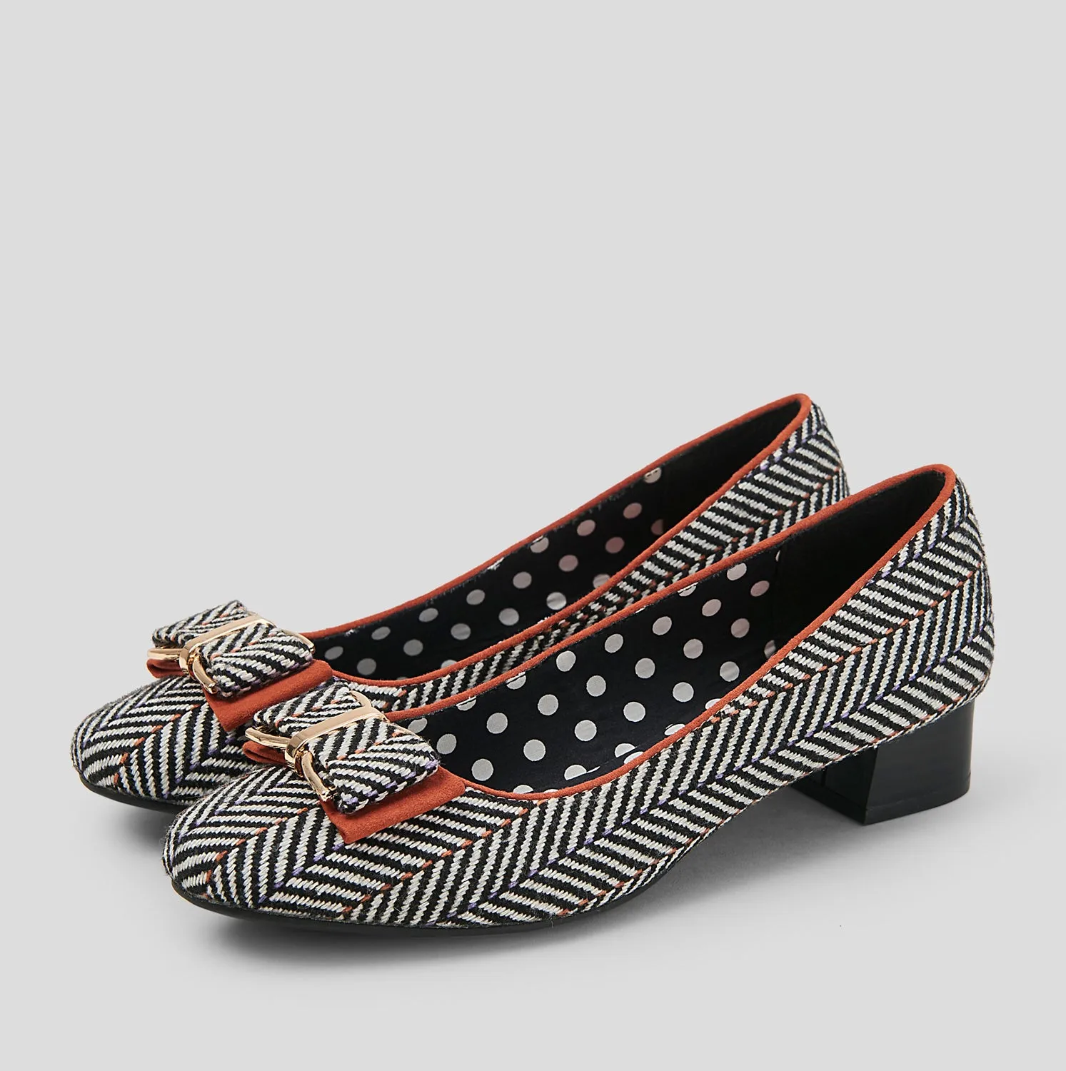 June Tweed Fabric Low Heel Pumps by Ruby Shoo