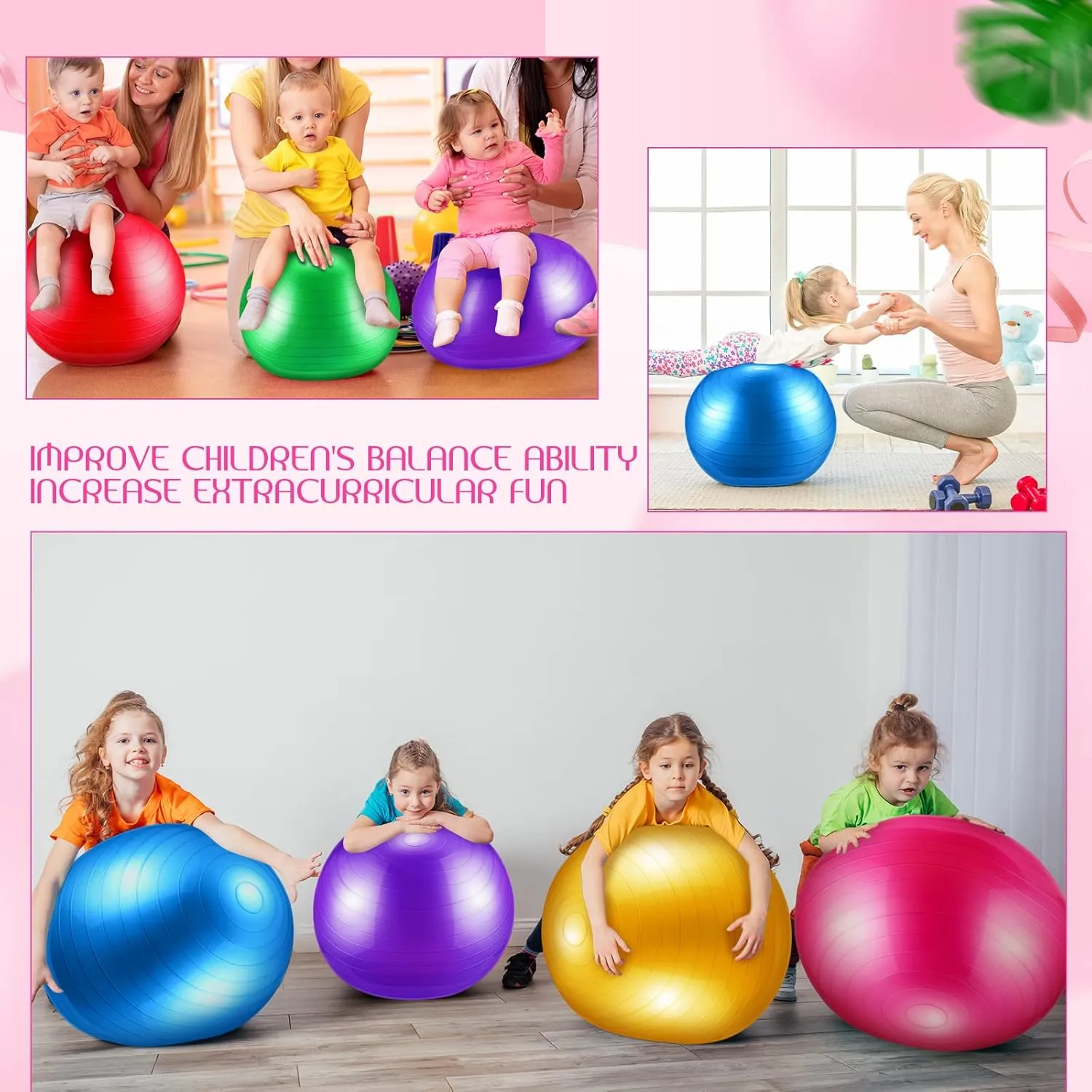 Junkin 6 Pcs Exercise Yoga Ball Bulk for Yoga Chairs Heavy Duty for Balance Include Pump for Stretching Physical Posture Improves Balance