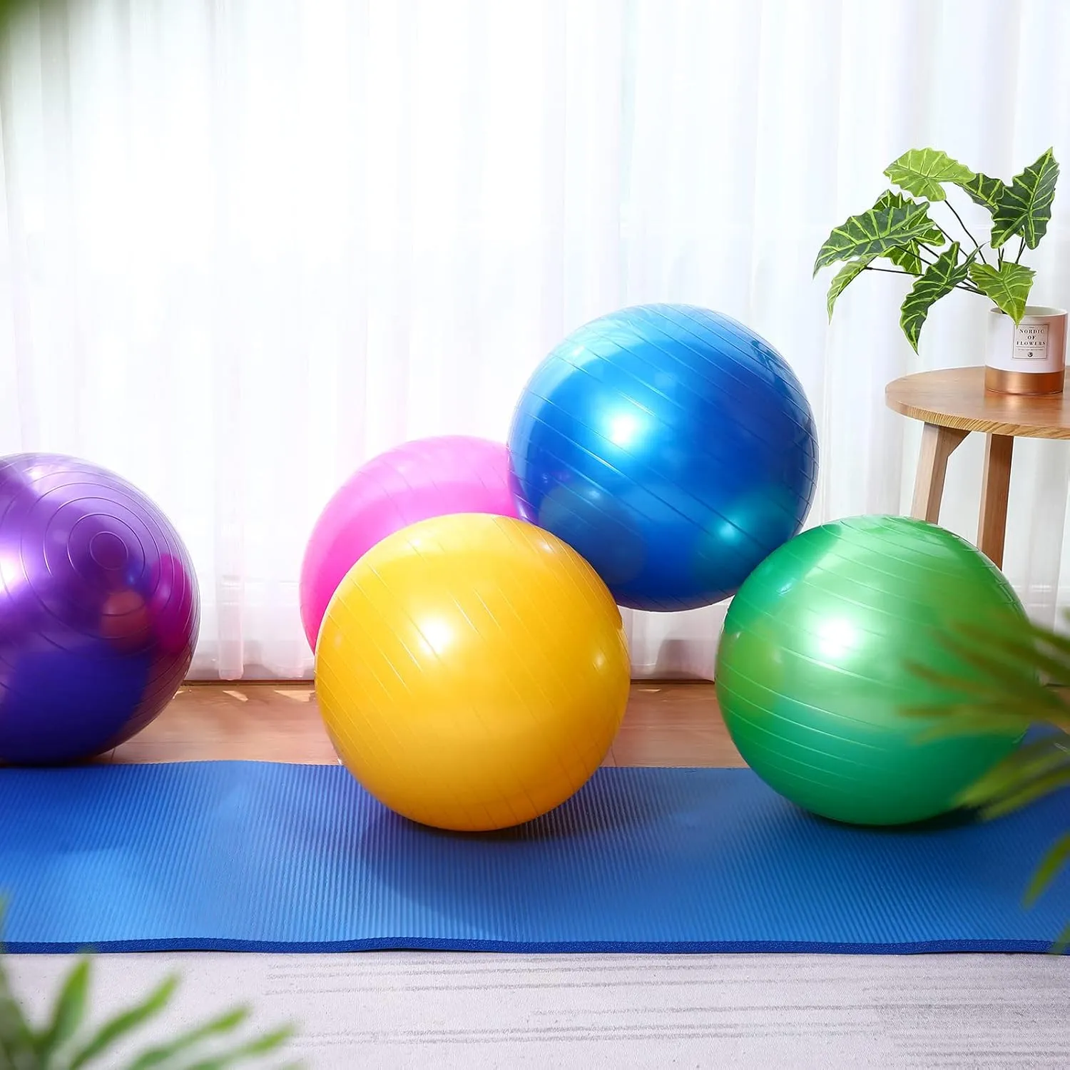 Junkin 6 Pcs Exercise Yoga Ball Bulk for Yoga Chairs Heavy Duty for Balance Include Pump for Stretching Physical Posture Improves Balance