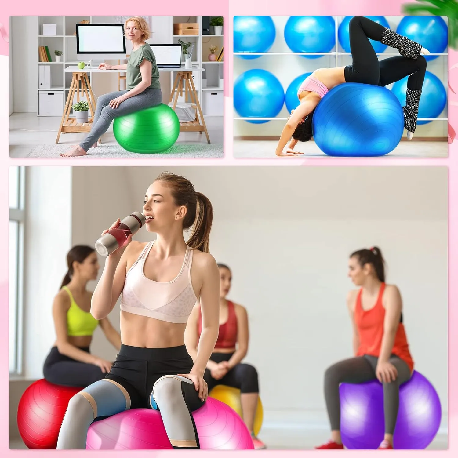 Junkin 6 Pcs Exercise Yoga Ball Bulk for Yoga Chairs Heavy Duty for Balance Include Pump for Stretching Physical Posture Improves Balance