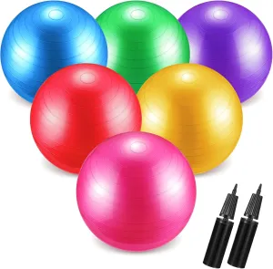 Junkin 6 Pcs Exercise Yoga Ball Bulk for Yoga Chairs Heavy Duty for Balance Include Pump for Stretching Physical Posture Improves Balance