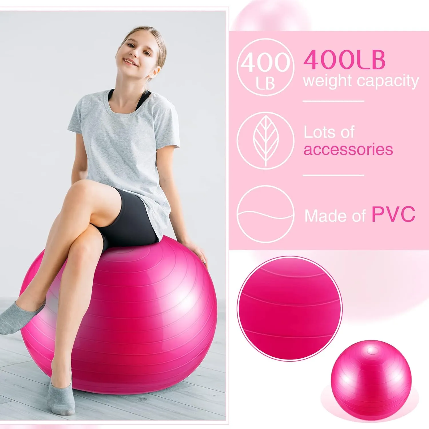 Junkin 6 Pcs Exercise Yoga Ball Bulk for Yoga Chairs Heavy Duty for Balance Include Pump for Stretching Physical Posture Improves Balance