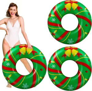 Karenhi 2 Pack Christmas in July Swim Tube Rings Pool Floats Inflatable Floats Fun Swim Pool Toys Christmas in July Decorations for Swimming Adults Beach Party Supplies(Wreath)