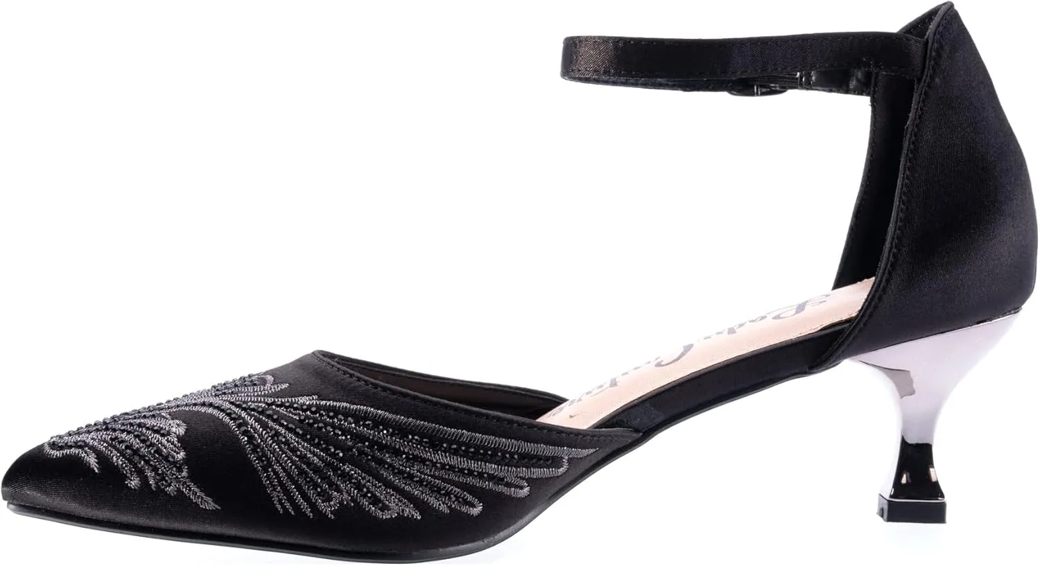 Kate Open Side Instep Strap Embroidered Pumps