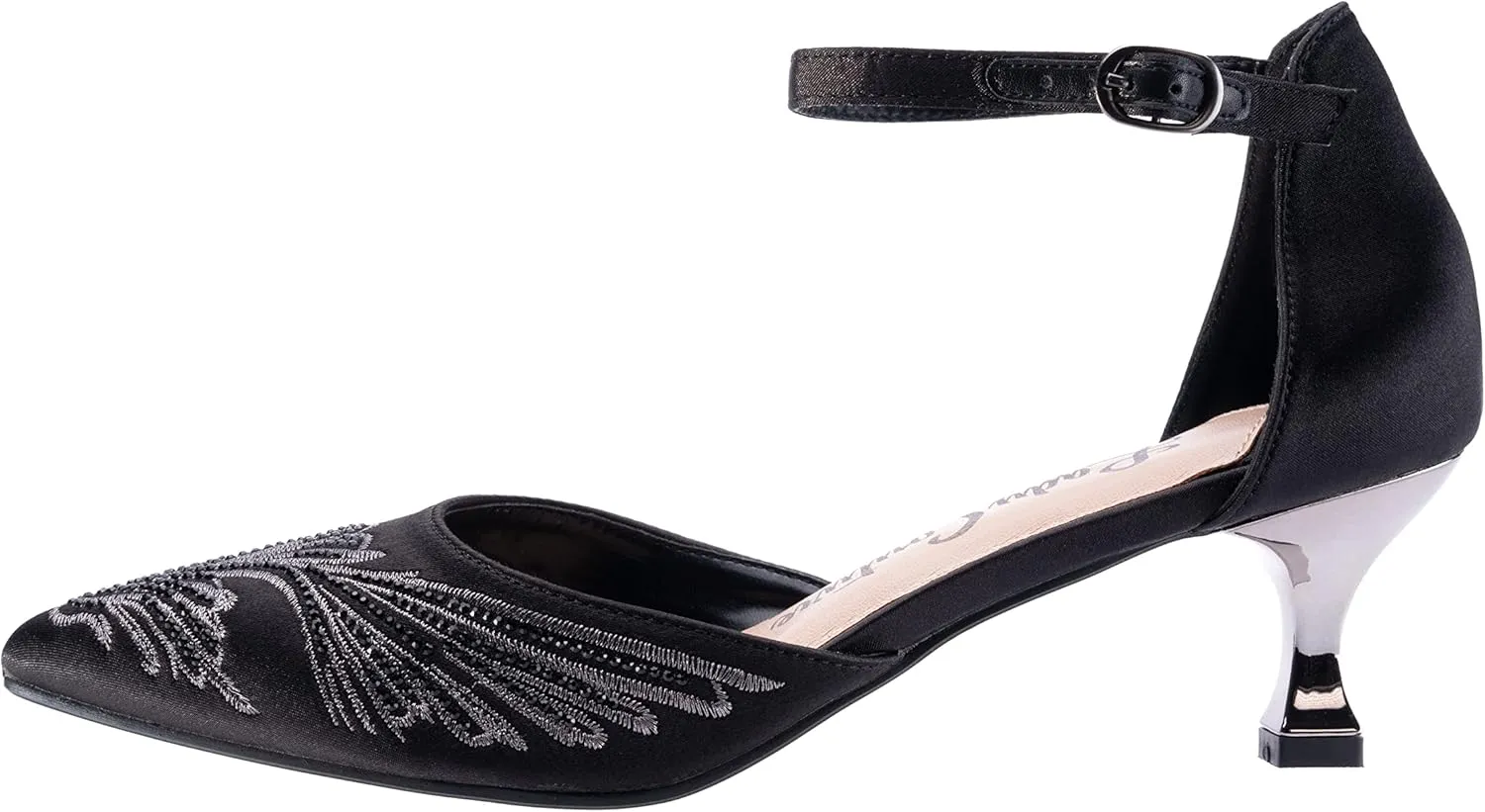 Kate Open Side Instep Strap Embroidered Pumps