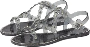 Kenneth Cole Reaction Women's Women's Dahlia Jelly Jewel Sandal Flat, Pewter, 9
