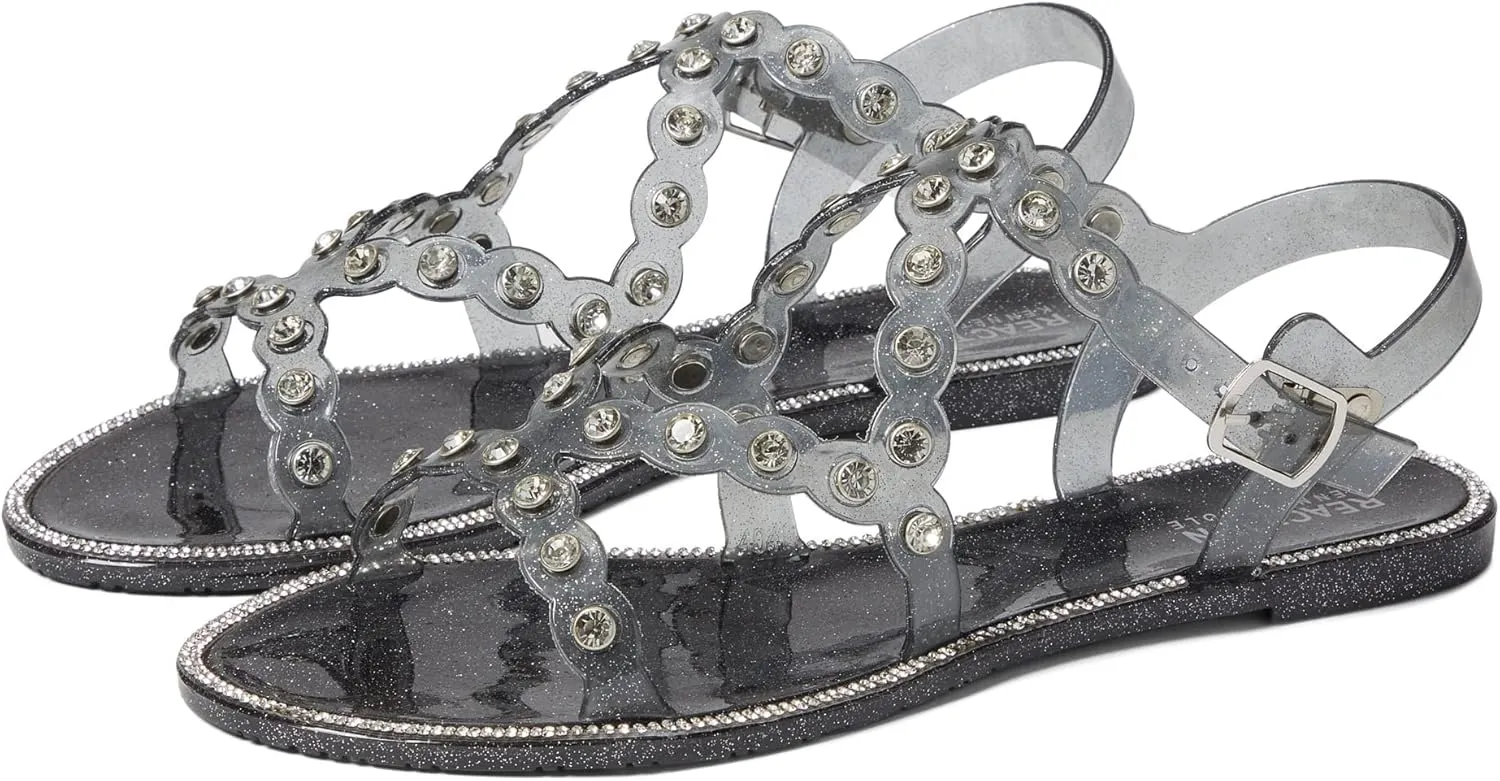 Kenneth Cole Reaction Women's Women's Dahlia Jelly Jewel Sandal Flat, Pewter, 9