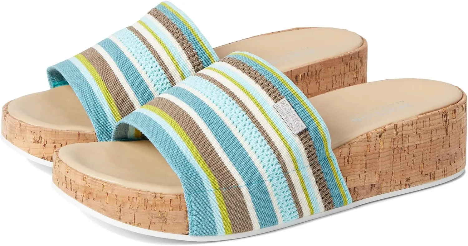 Kenneth Cole Reaction Women's Women's Maila Stretch Slide Sandal Wedge, Aqua Multi, 5.5
