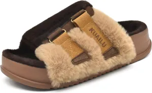 KuaiLu Women's Orthotic Slippers With Arch Support Soft Cushion Sandal Slippers for Woman Ladies Fashion Open Toe Faux Fur Platform Slipper Indoor Outdoor Size 6~12