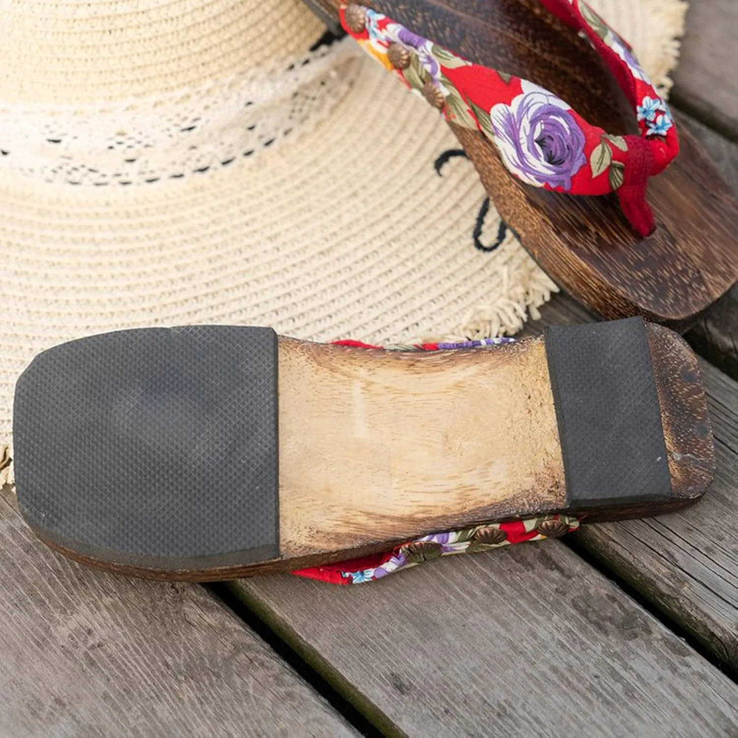 Ladies Summer Retro Toe Flower Ethnic Wooden Bottom Thick Bottom Outer Wear Beach Large Size Womens Leopard Sandals 8