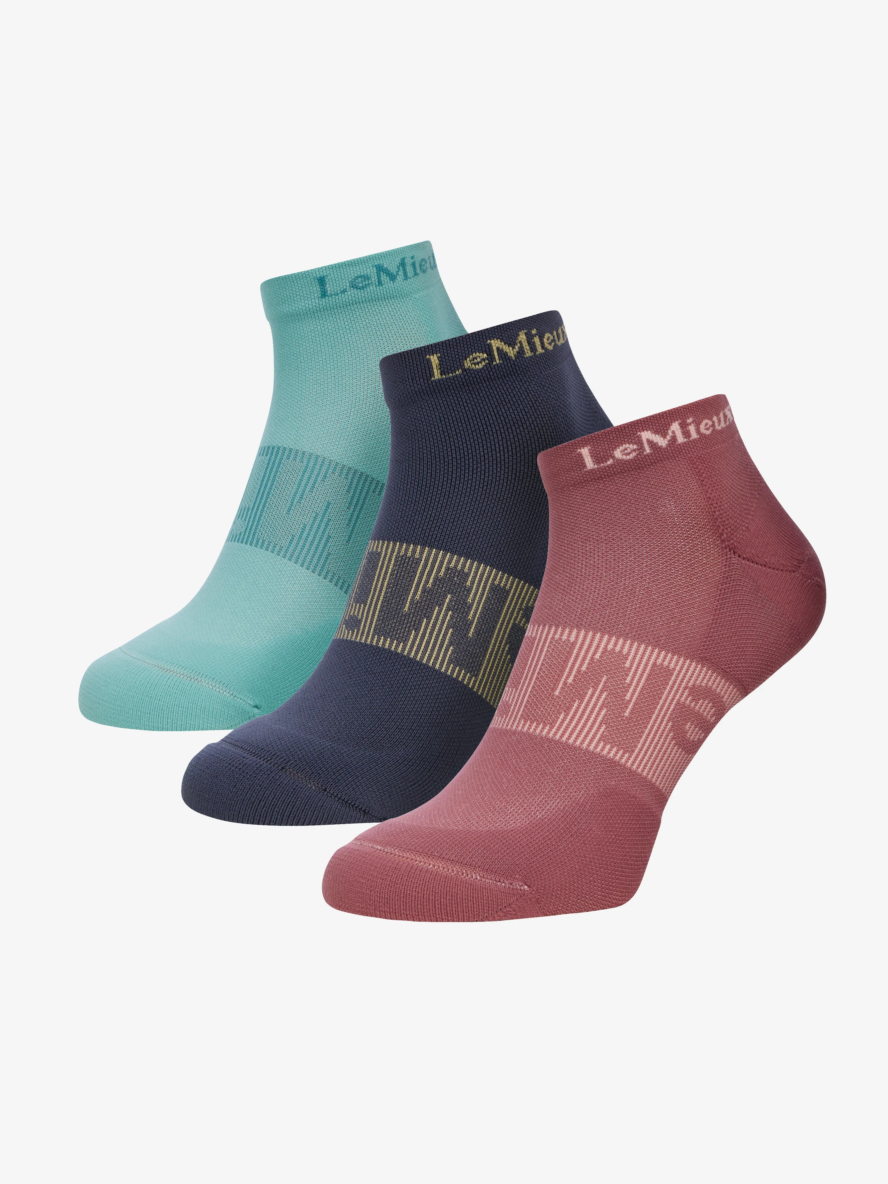 LeMieux Trainer Socks 3 Pack Rosewood / Dusk / Aqua