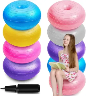 Lewtemi 8 Pcs Flexible Seating for Classroom 16. 8 Inch Inflatable Yoga Ball Chairs Donut Exercise Ball Chair Cushion Seat with Inflator for Kids Student Sensory Balance Home Office (Bright Color)