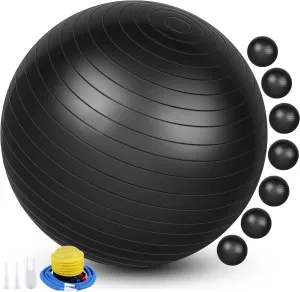 Leyndo 8 Pcs Black Yoga Exercise Ball Bulk 26 Inch with Inflatable Equipment Pilates Ball with Quick Pump Anti Burst for Pregnancy Birthing Fitness Improved Posture,Balance,Yoga,Pilates,Training