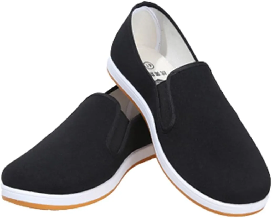 Light and Breathable Martial Arts Footwear, Men Chinese Traditional Old Beijing Kung Fu Style Canvas Kung Fu Slip-On Shoes, Comfortable Rubber Sole Breathable Non-Slip and Wear-Resistant