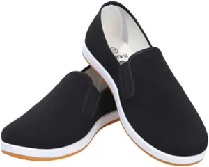 Light and Breathable Martial Arts Footwear, Men Chinese Traditional Old Beijing Kung Fu Style Canvas Kung Fu Slip-On Shoes, Comfortable Rubber Sole Breathable Non-Slip and Wear-Resistant