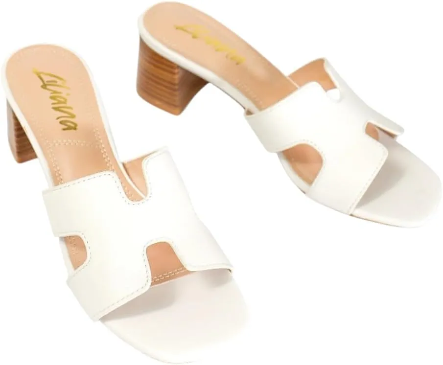 Liliana Women's Square Open Toe Chunky Heeled Sandals Slip on Slides Summer Shoes