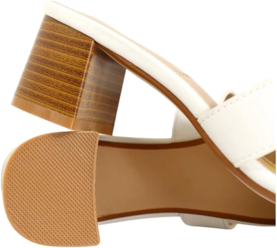 Liliana Women's Square Open Toe Chunky Heeled Sandals Slip on Slides Summer Shoes