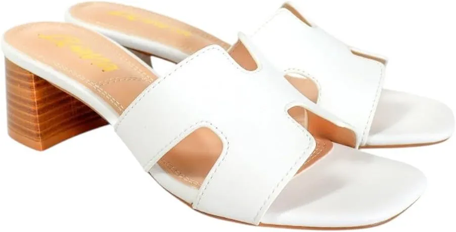 Liliana Women's Square Open Toe Chunky Heeled Sandals Slip on Slides Summer Shoes