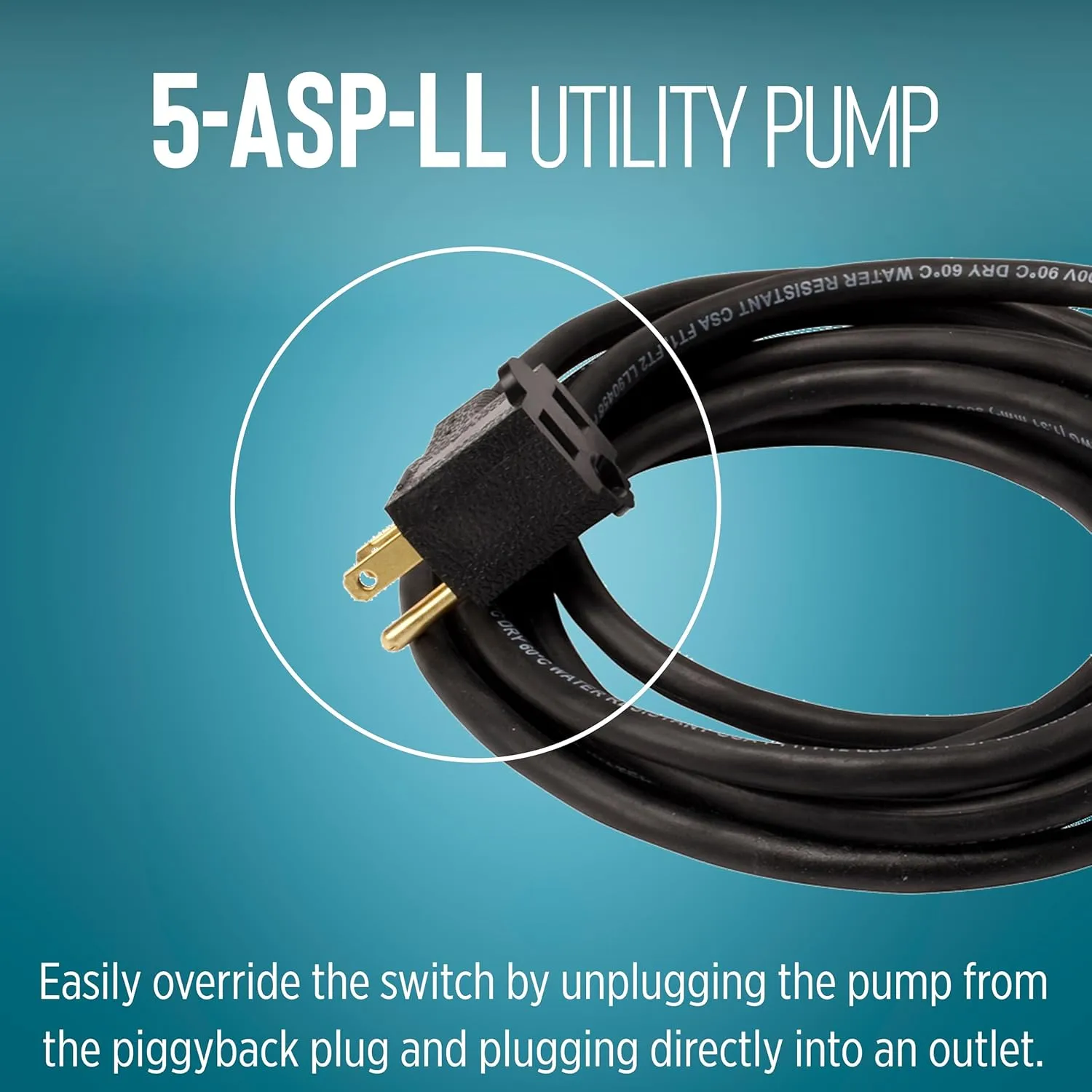 Little Giant 5-ASP-LL 115-Volt, 1/6 HP, 1500 GPH Automatic Aluminum Utility Pump with Low-Level Piggy-back Diaphragm Switch, 18-Ft. Cord, Blue, 505717