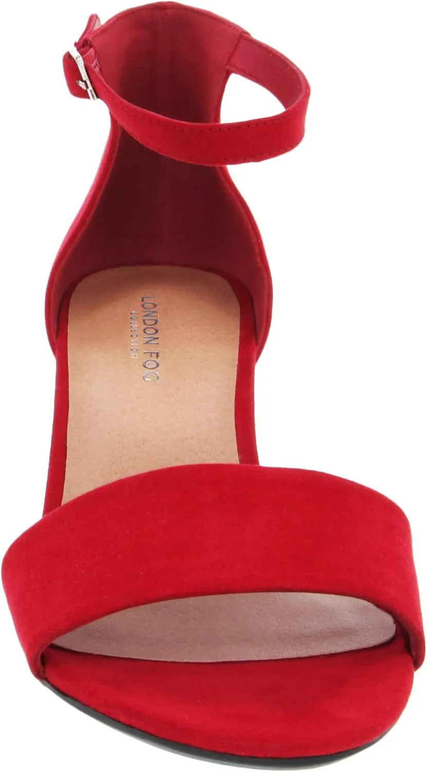 LONDON FOG Women's Nikki Low Two Piece Block Heel Dress Shoe Ladies Ankle Strap Pump Sandal