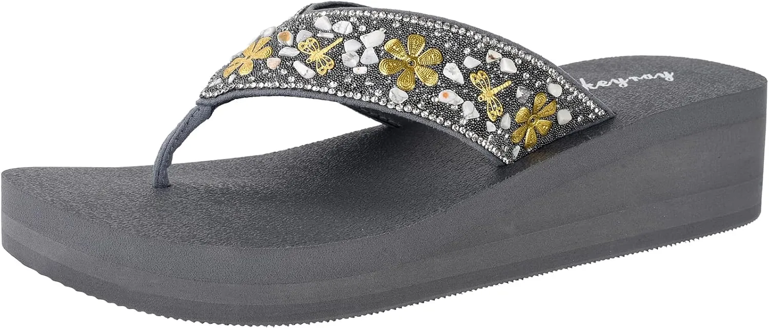 Lowkeyray Women's wedge flip flops Sandal