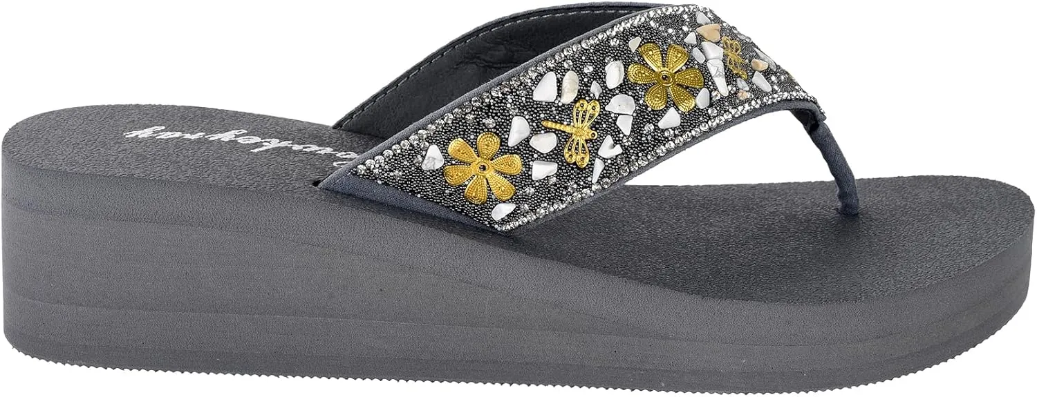 Lowkeyray Women's wedge flip flops Sandal