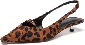Lryweisy Women's Slingback Kitten Heels Comfortable Low Heel Pump White