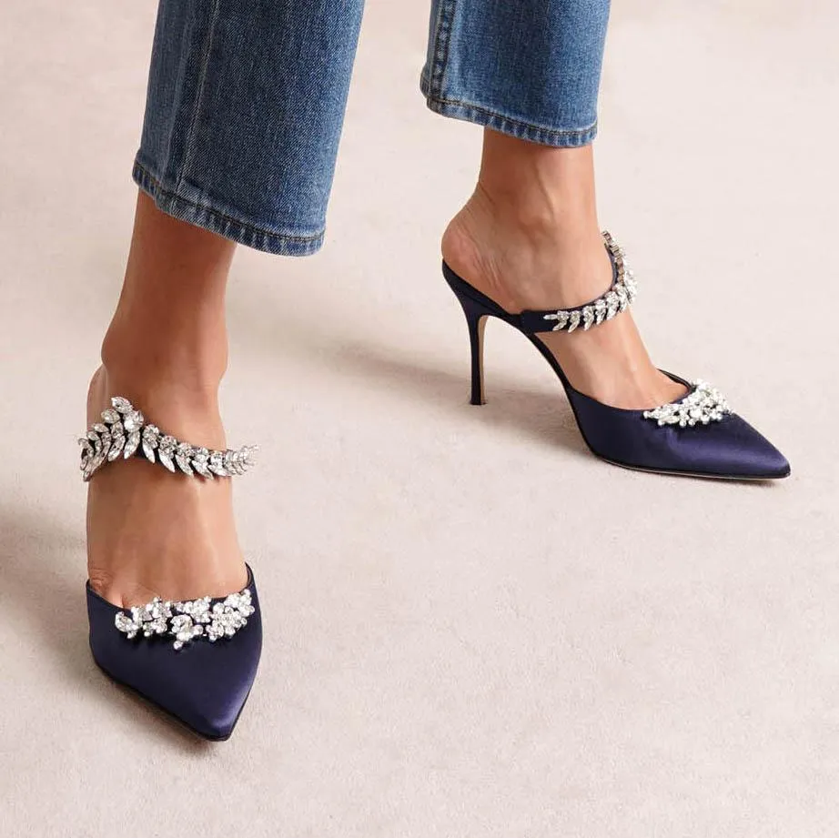 Lurum 90 navy satin mules