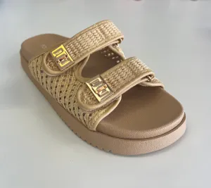 LYON-56 Beige Open Weave Natural Raffia Sandal