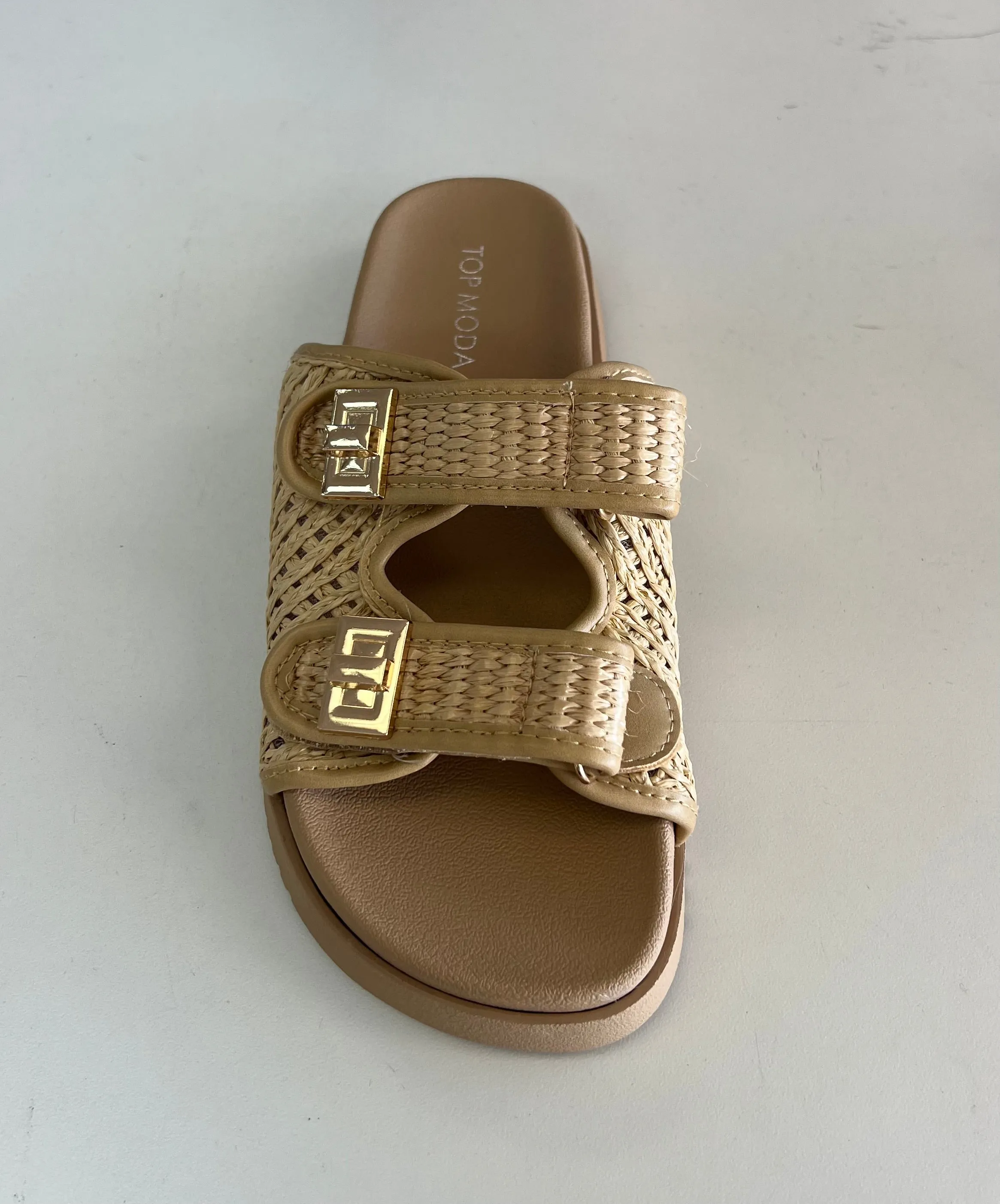 LYON-56 Beige Open Weave Natural Raffia Sandal