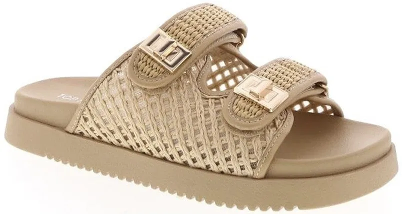 LYON-56 Beige Open Weave Natural Raffia Sandal