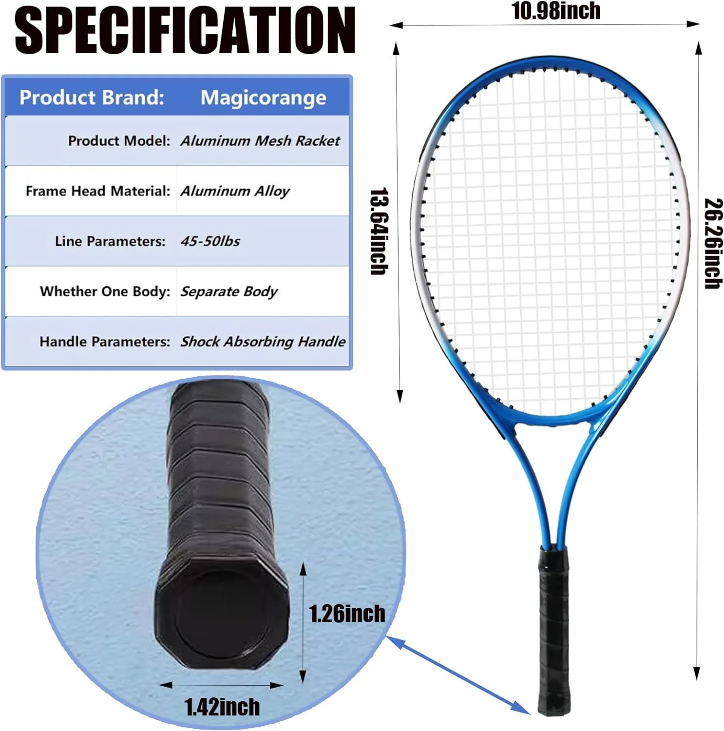 Magicorange Tennis Rackets for Adults 2 Players Recreational Tennis Racquet Set for Beginners and Professional with 4 Tennis Balls, 3 Overgrips, 1 Bag