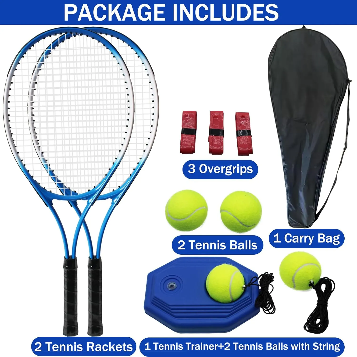 Magicorange Tennis Rackets for Adults 2 Players Recreational Tennis Racquet Set for Beginners and Professional with 4 Tennis Balls, 3 Overgrips, 1 Bag