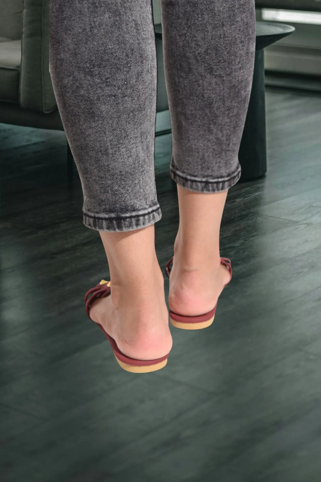 Maroon Studded Slip On Sandal