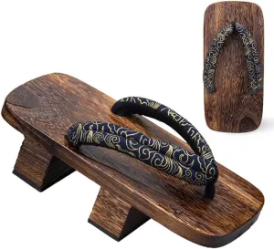 Men's Japanese Wooden Geta Sandals, Beach Flip Flops Men,Classic Fashion Mens Cosplay Geta Clogs Slippers, Geta Clogs Sandals Flip Flop Anti-Slip Platform Shoes