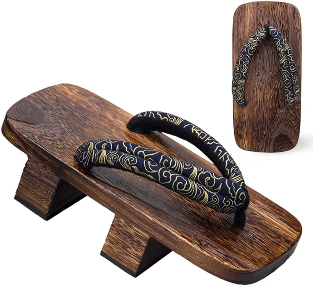 Men's Japanese Wooden Geta Sandals, Beach Flip Flops Men,Classic Fashion Mens Cosplay Geta Clogs Slippers, Geta Clogs Sandals Flip Flop Anti-Slip Platform Shoes