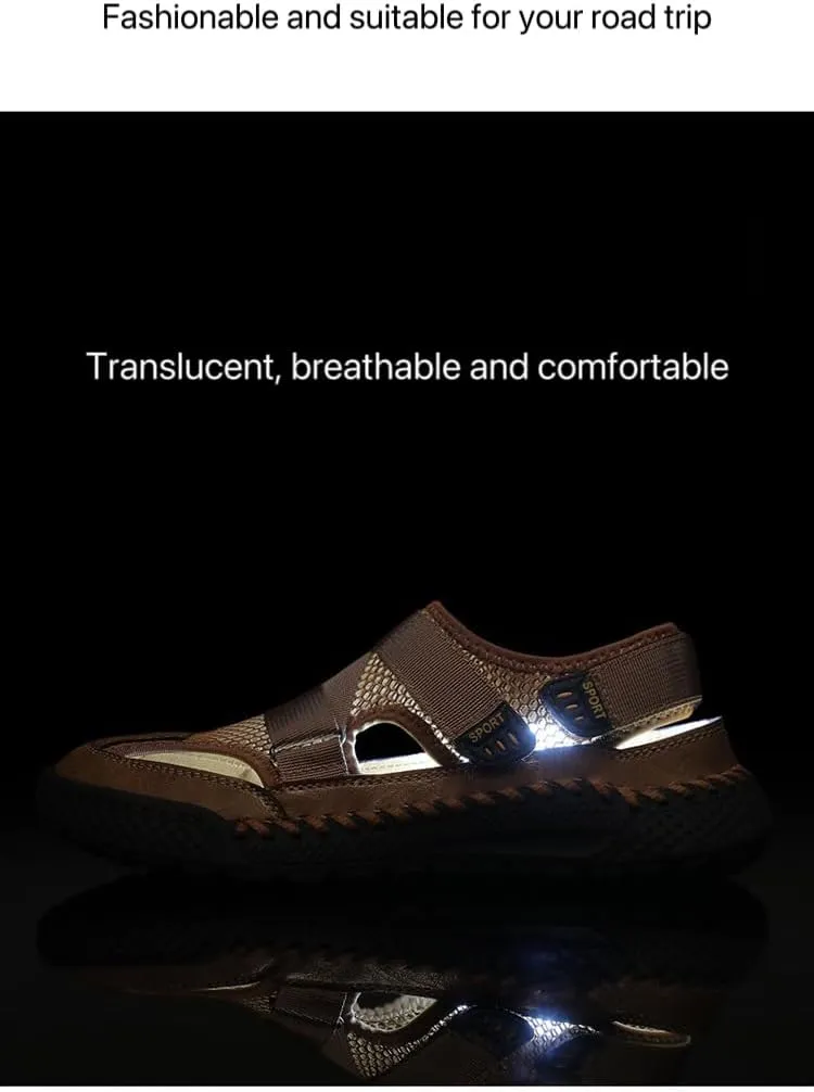 Men's leather cutout lace-up platform sport sandals Slip-On Hand Stitching Beach Sandals Outdoor Lightweight Drying Quick Athletic Sandals