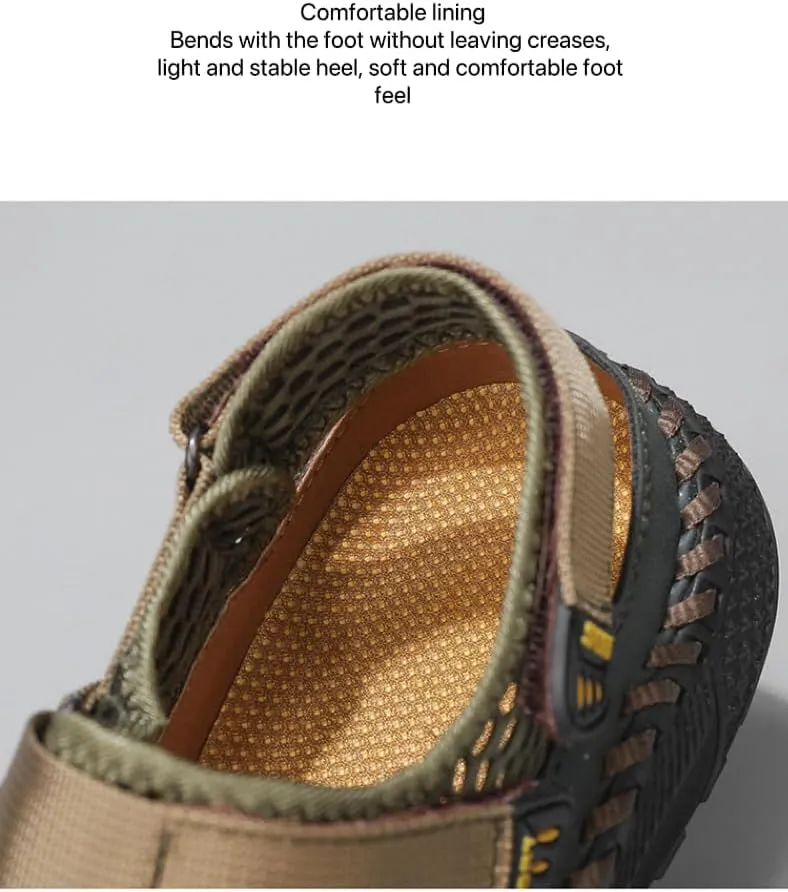 Men's leather cutout lace-up platform sport sandals Slip-On Hand Stitching Beach Sandals Outdoor Lightweight Drying Quick Athletic Sandals